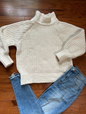Cream Turtleneck Chunky Knit Sweater
